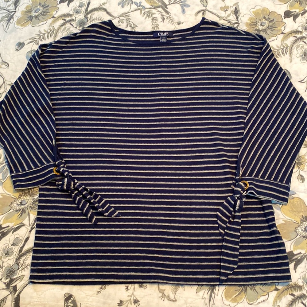 CHAPS DOLMAN SLEEVE TOP-Navy/Off White Stripes in Size Large